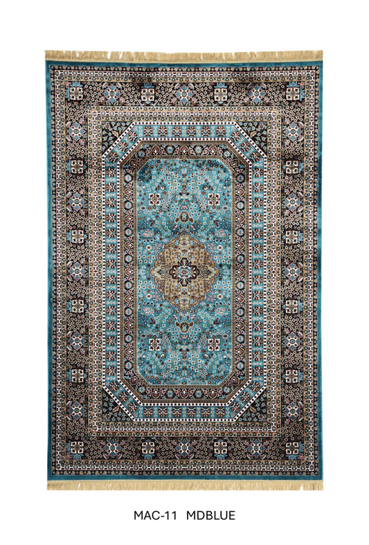 Luxury Persian Silk Rug – Blue Medallion Oriental Carpet, Fine Traditional Design, Elegant Living Room Decor