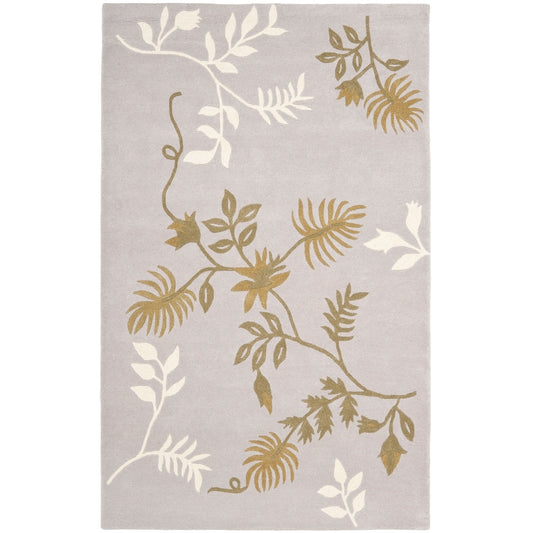 Light Grey Floral Area Rug – Elegant Botanical Leaf Pattern in Beige & White – Soft Hand-Tufted Carpet for Living Room, Bedroom & Modern Home Décor