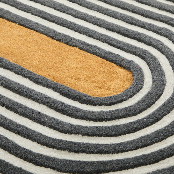 Modern Hand Tufted Wool Area Rug – Abstract Geometric Striped Carpet in Mustard Gold, Charcoal & Ivory | Contemporary Living Room, Bedroom & Office Decor | Custom Size Rug