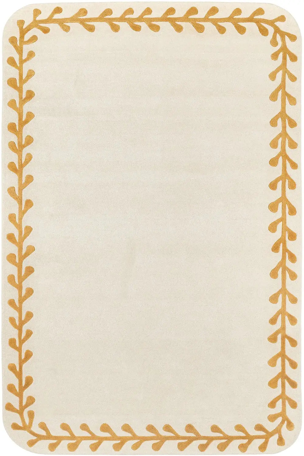 Ivory & Gold Vine Hand Tufted Wool Rug – Modern Luxury Floral Border Area Rug for Living Room, Bedroom & Nursery