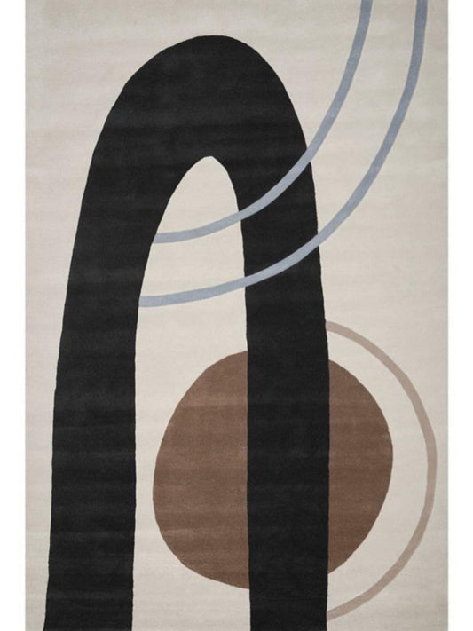 Modern Abstract Area Rug – Hand Tufted Wool Carpet with Geometric Arch & Circle Design in Black, Brown & Beige | Contemporary Living Room & Bedroom Decor