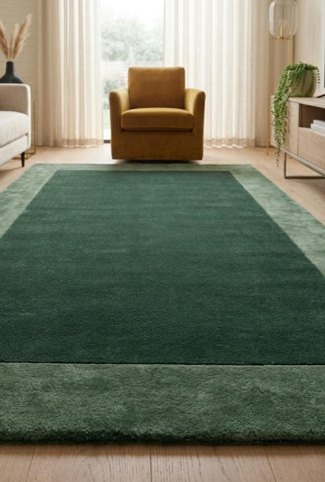 Emerald Green Hand Tufted Rug – Modern Luxury Area Rug for Living Room, Bedroom & Office | Soft Wool Carpet, Minimalist Home Decor