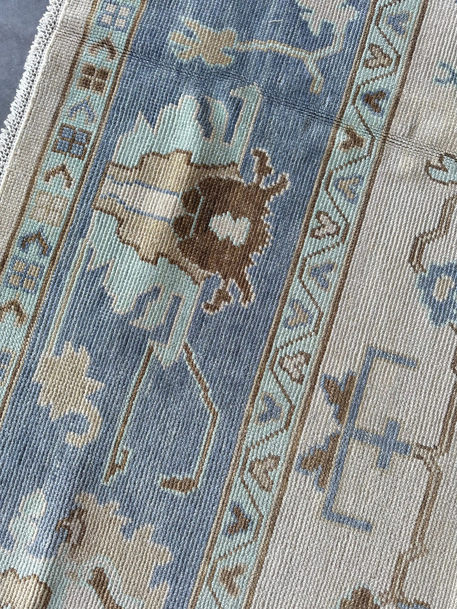 Hand Knotted Oushak Rug – Vintage Turkish Style Carpet | Soft Pastel Oriental Area Rug for Living Room