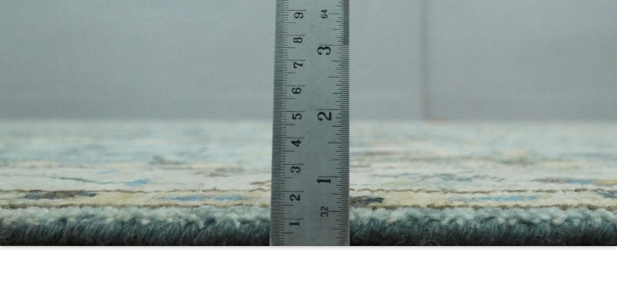 Hand-Knotted Blue Oushak Rug – Authentic Turkish Wool Area Carpet