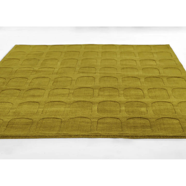 Luxury Hand-Tufted Olive Green Wool Rug | Geometric Capsule Pattern for Mid-Century & Modern Spaces