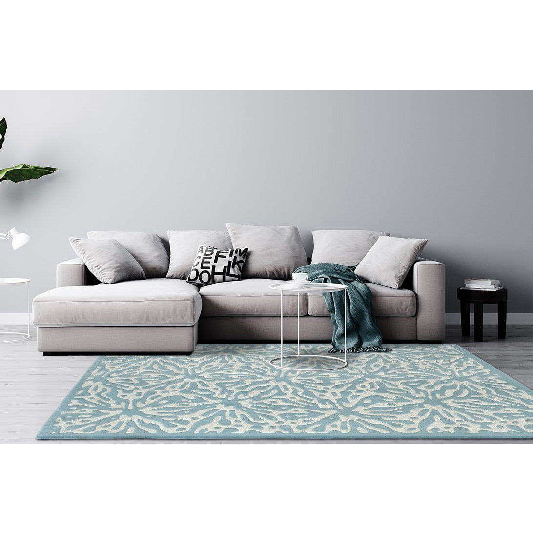 Luxury Hand-Tufted Blue & White Wool Rug – Modern Geometric Pattern Carpet for Living Room, Bedroom & Home Décor