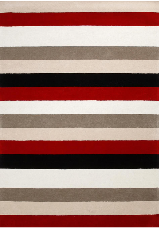 Modern Multicolor Striped Area Rug | Red, Black, Beige & White Carpet for Living Room, Bedroom & Office