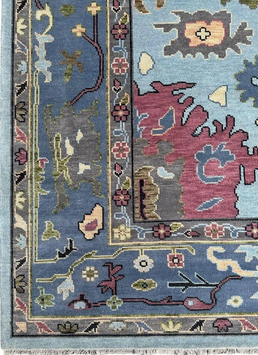 Hand Knotted Oushak Rug Turkish Style | Vintage Boho Area Carpet | Living Room Oriental Wool Rug