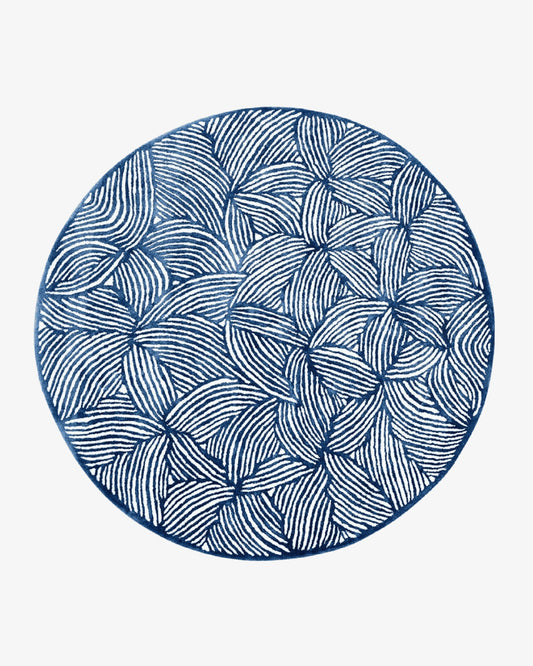 Hand Tufted Round Blue Rug, Modern Geometric Wool Area Rug, Scandinavian Minimalist Carpet, Contemporary Living Room Rug, Handmade Floor Decor
