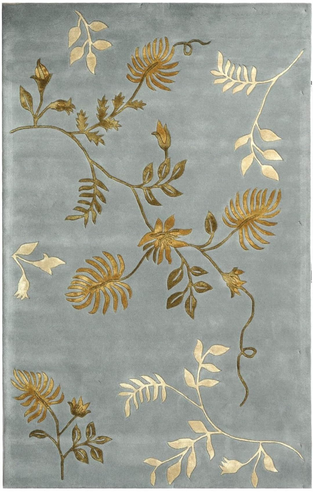Hand Tufted Botanical Area Rug – Luxury Blue Wool Rug with Raised Floral Leaf Design | Modern Handmade Living Room, Bedroom & Dining Room Carpet