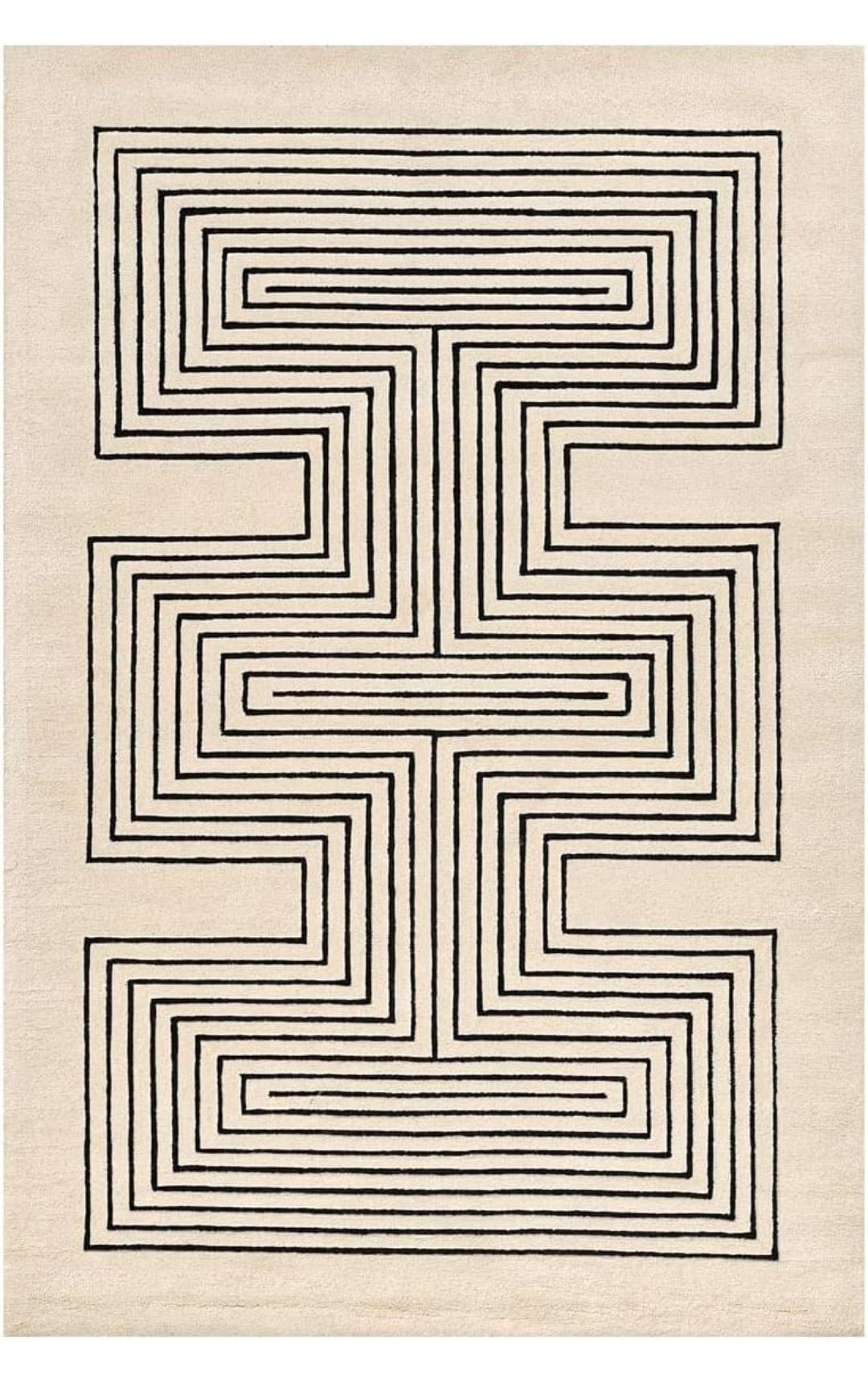 Modern Black and Cream Wool Rug – Handmade Geometric Maze Pattern Carpet for Living Room or Bedroom