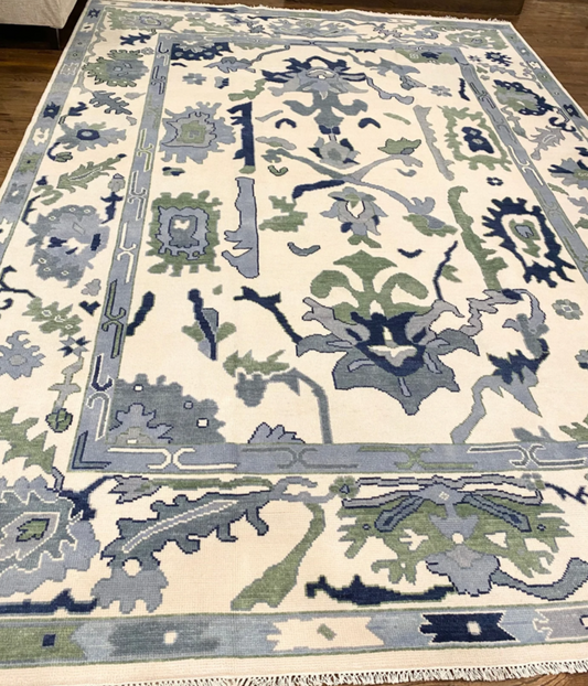 Hand Knotted Oushak Rug – Vintage Turkish Style Wool Carpet for Living Room & Bedroom Decor