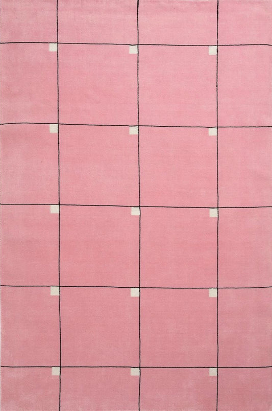 Pink Checkered Area Rug – Modern Minimalist Grid Carpet for Living Room, Bedroom & Office Décor