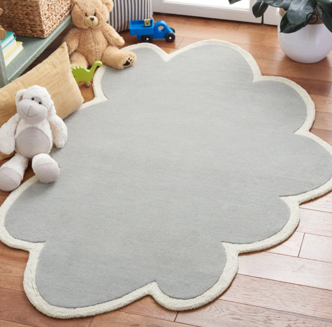 Grey Flower Shaped Kids Rug – Soft Plush Nursery & Playroom Carpet for Boys and Girls