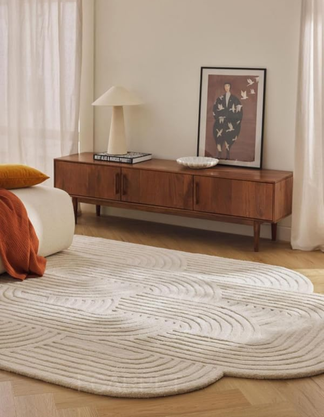 Modern Boho Geometric Area Rug – Handwoven Neutral Cream Carpet with Unique Arch Pattern for Living Room, Bedroom & Home Décor