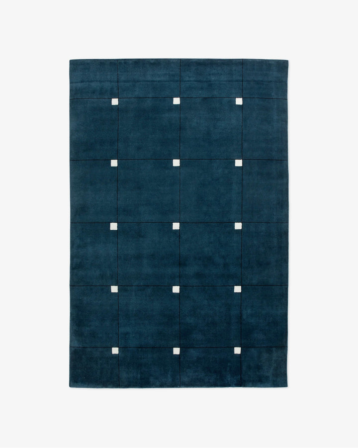 Hand Tufted Navy Blue Geometric Area Rug – Modern Minimalist Wool Carpet with Ivory Grid Squares | Luxury Living Room, Bedroom & Office Decor | Custom Size Rug