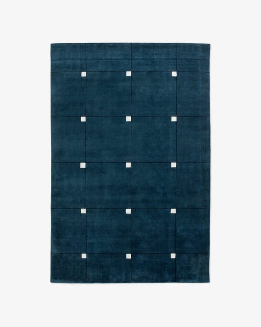 Hand Tufted Navy Blue Geometric Area Rug – Modern Minimalist Wool Carpet with Ivory Grid Squares | Luxury Living Room, Bedroom & Office Decor | Custom Size Rug