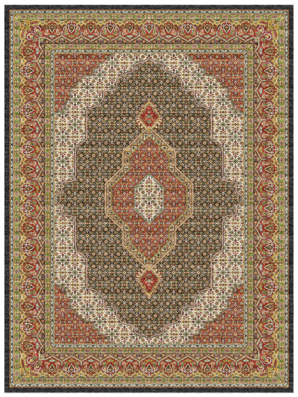 Luxury Persian Silk Area Rug – Rich Red & Gold Medallion Design with Ornate Traditional Border