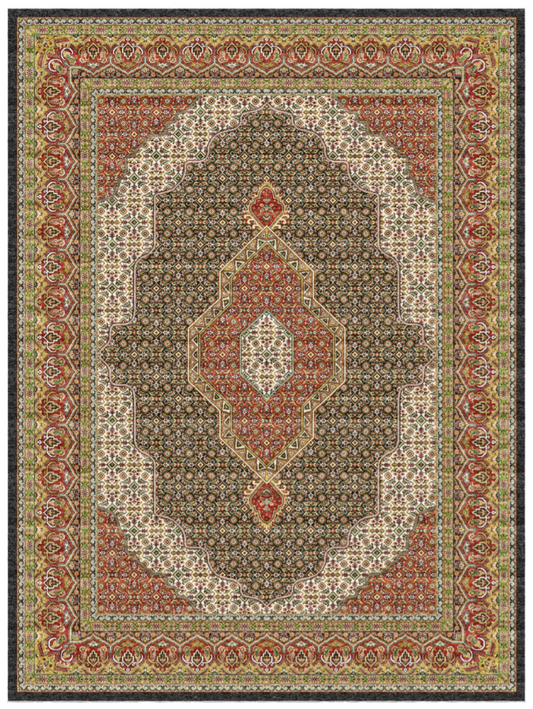 Luxury Persian Silk Area Rug – Rich Red & Gold Medallion Design with Ornate Traditional Border