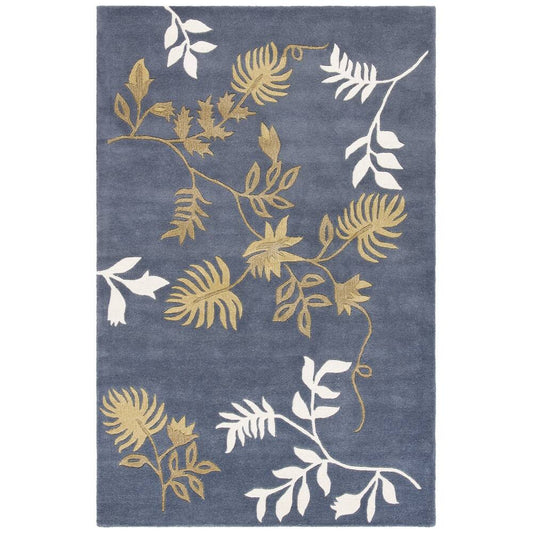 Blue Floral Area Rug – Elegant Botanical Leaf Design in Beige & White – Soft Hand-Tufted Carpet for Living Room, Bedroom & Modern Home Décor