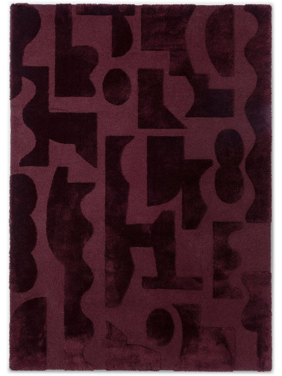 Burgundy Abstract Hand Tufted Wool Rug – Modern Geometric Area Rug for Living Room, Bedroom & Contemporary Home Decor