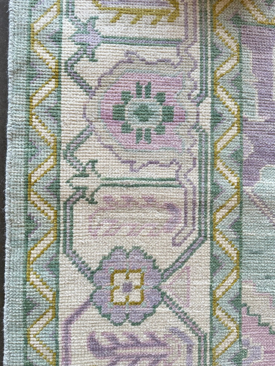 Hand Knotted Oushak Rug – Aqua Blue Pastel Turkish Wool Vintage Area Carpet