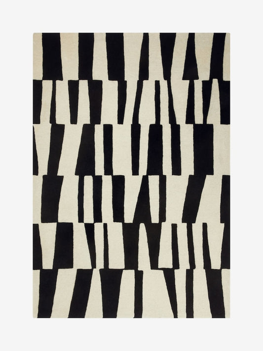 Modern Black and White Abstract Area Rug – Hand-Tufted Wool Carpet with Bold Geometric Pattern for Living Room, Bedroom & Office Decor