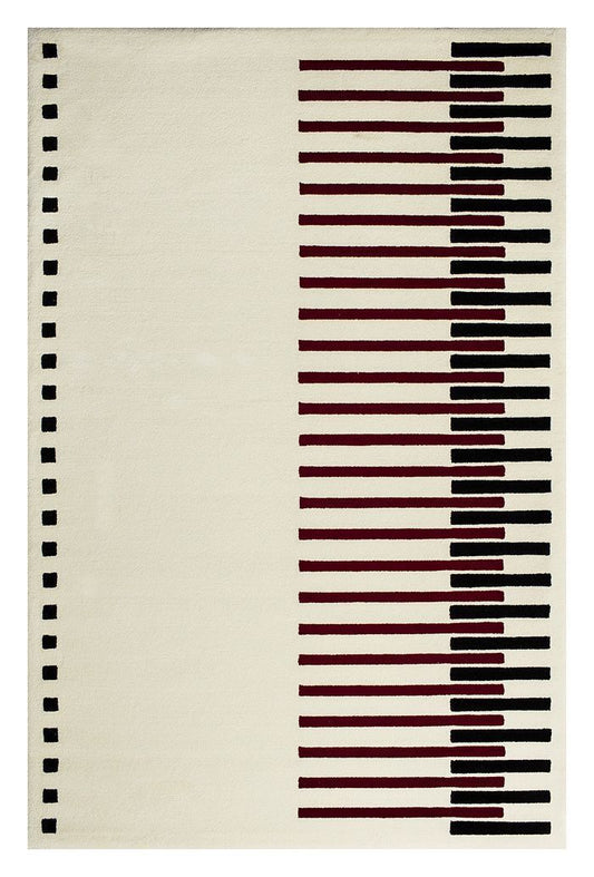 Modern Minimalist Wool Area Rug – Handwoven Abstract Stripe Carpet in Black & Burgundy Red for Living Room, Bedroom & Office Decor