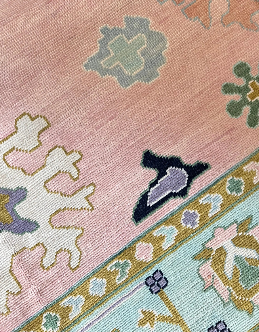 Hand Knotted Oushak Rug – Blush Pink Pastel Turkish Wool Vintage Area Carpet