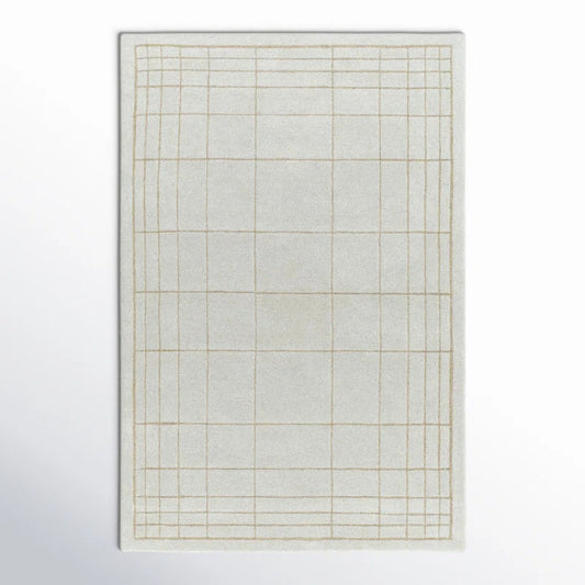 Chic Hand-Tufted Ivory Wool Rug | Delicate Grid Pattern for Minimalist & Modern Interiors