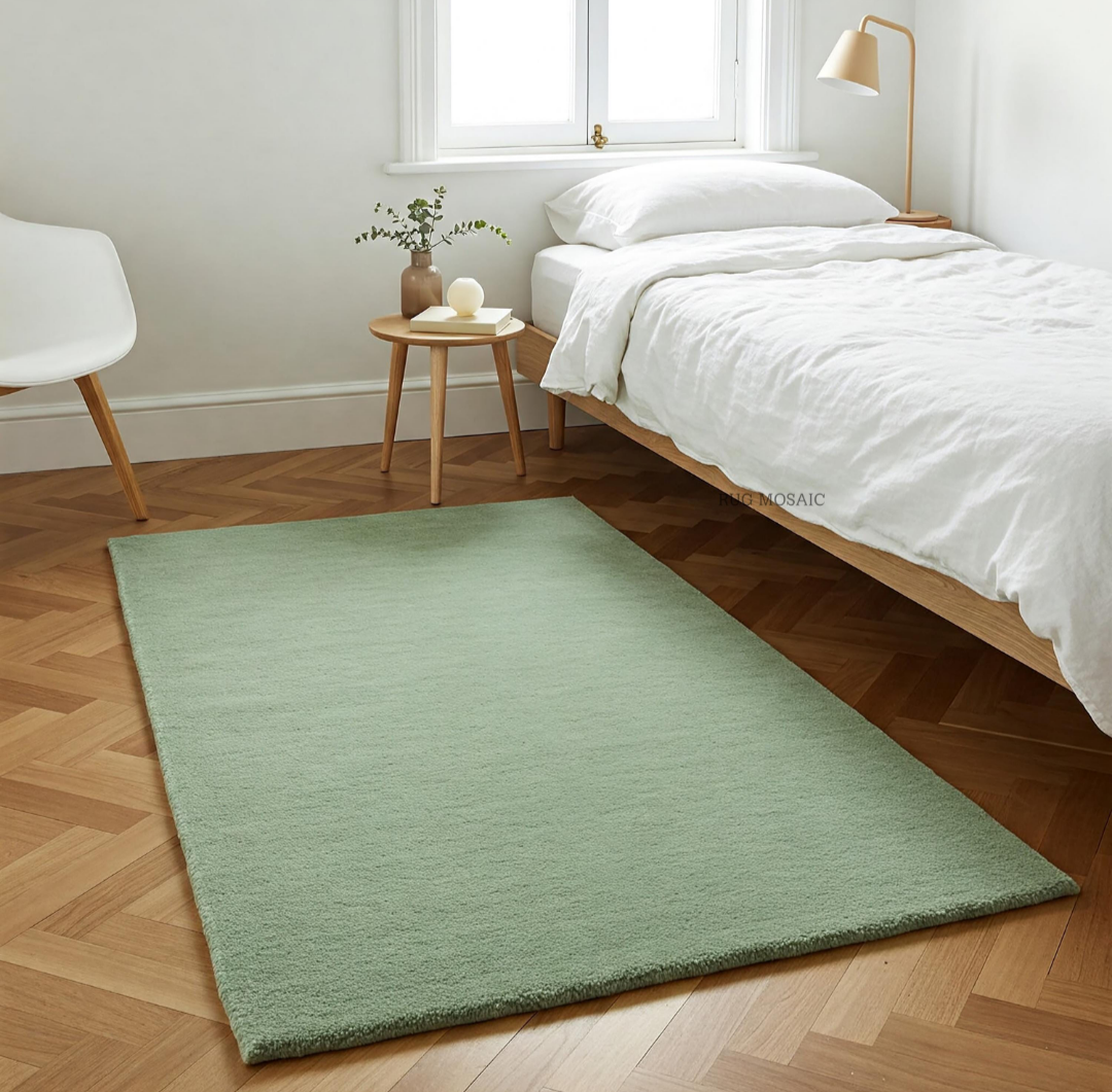 Sage Green Wool Area Rug Soft Handwoven Modern Carpet for Living Room