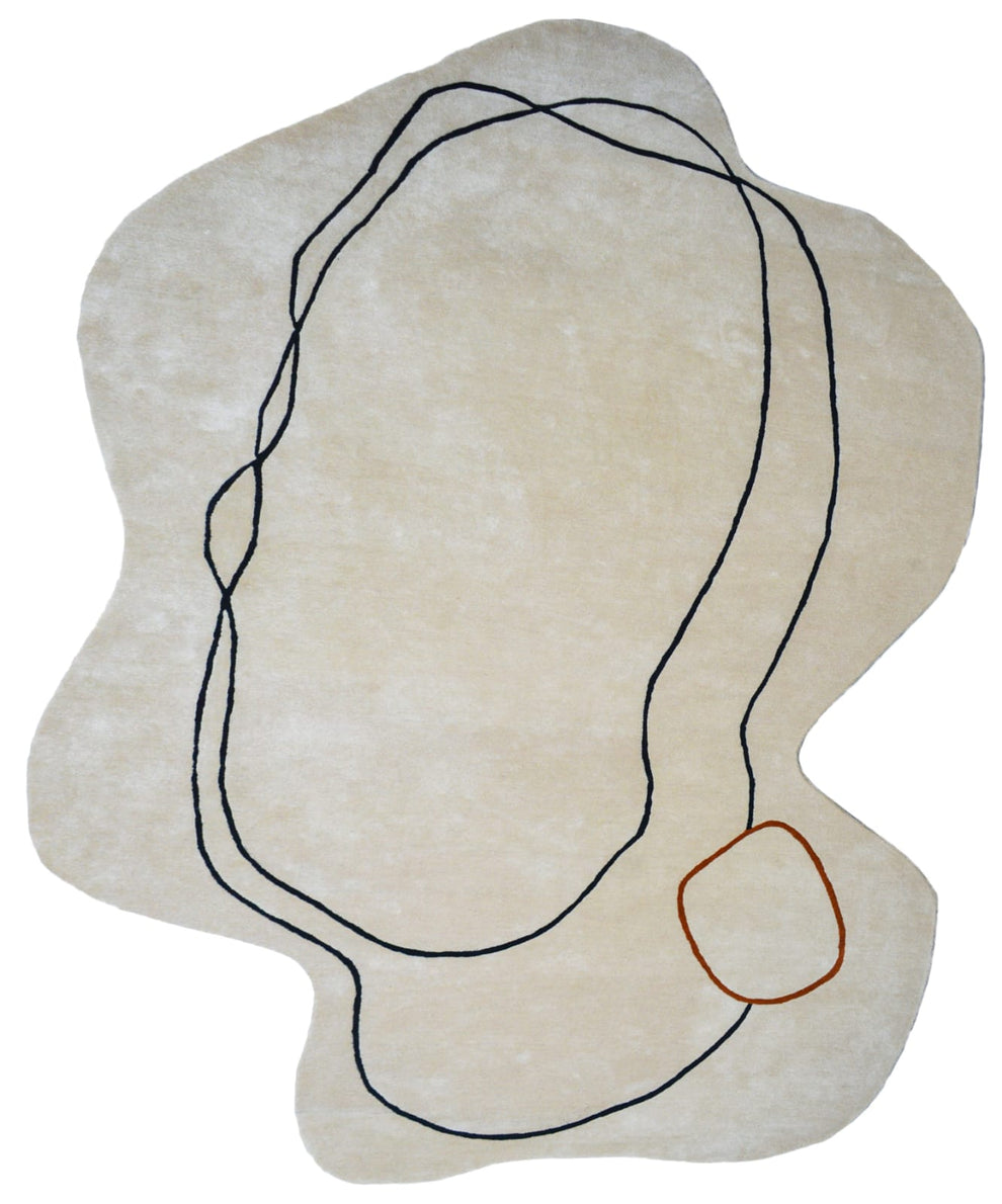 Modern Abstract Hand Tufted Rug – Irregular Shape Beige Wool Area Rug, Minimalist Scandinavian Carpet, Contemporary Living Room & Bedroom Floor Rug