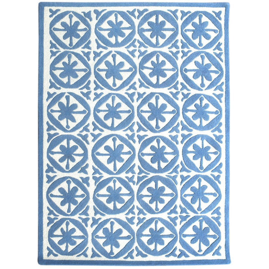 Handmade Blue & White Geometric Rug – Modern Moroccan Tile Design Carpet for Living Room, Bedroom & Home Décor
