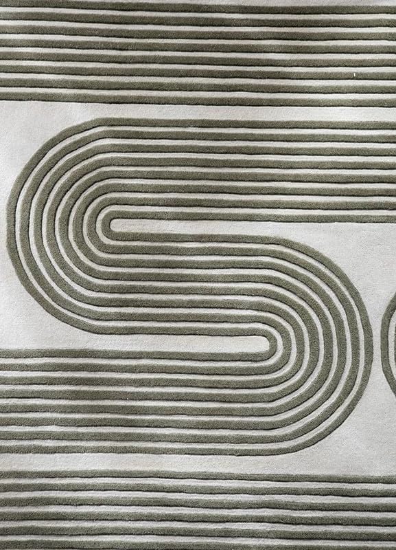 Modern Geometric Area Rug – 3D Carved Line Pattern in Beige & Olive Green for Living Room, Bedroom, and Contemporary Home Décor