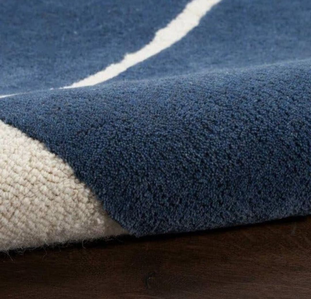 Modern Blue White Geometric Wool Area Rug | Hand-Tufted Carpet