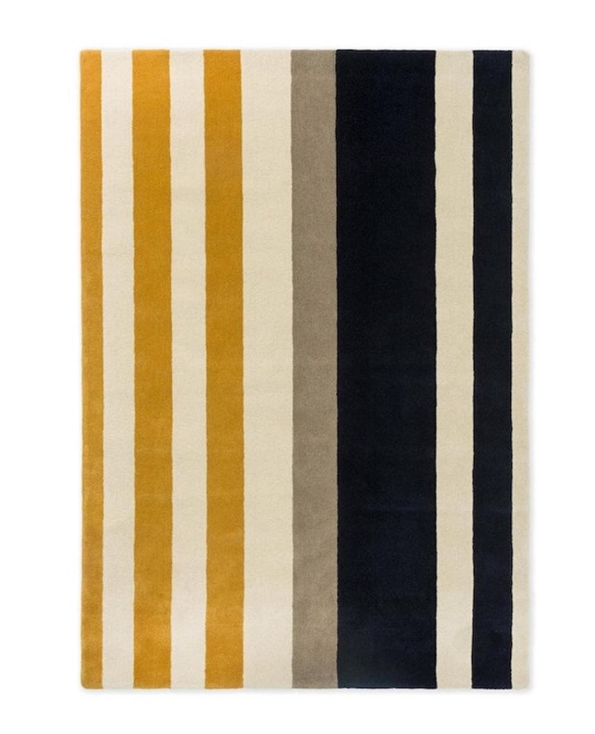Modern Striped Area Rug – Hand-Tufted Mustard, Black & Neutral Carpet for Living Room, Bedroom & Office Decor
