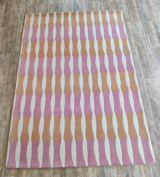 Modern Pink & Orange Geometric Rug | Handmade Wool Carpet for Living Room, Bedroom & Home Décor