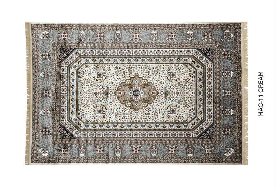 Luxury Persian Silk Rug in Cream – Elegant Medallion Oriental Carpet for Living Room