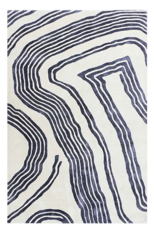 Modern Black & White Abstract Rug – Hand Tufted Geometric Line Pattern Area Carpet for Living Room, Bedroom & Contemporary Home Décor