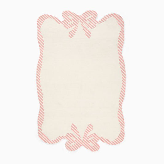 Whimsical Bow Hand-Tufted Rug | Pink & White Striped Border Accent Carpet | Playful Modern Area Rug for Nursery, Kids Room & Living Space
