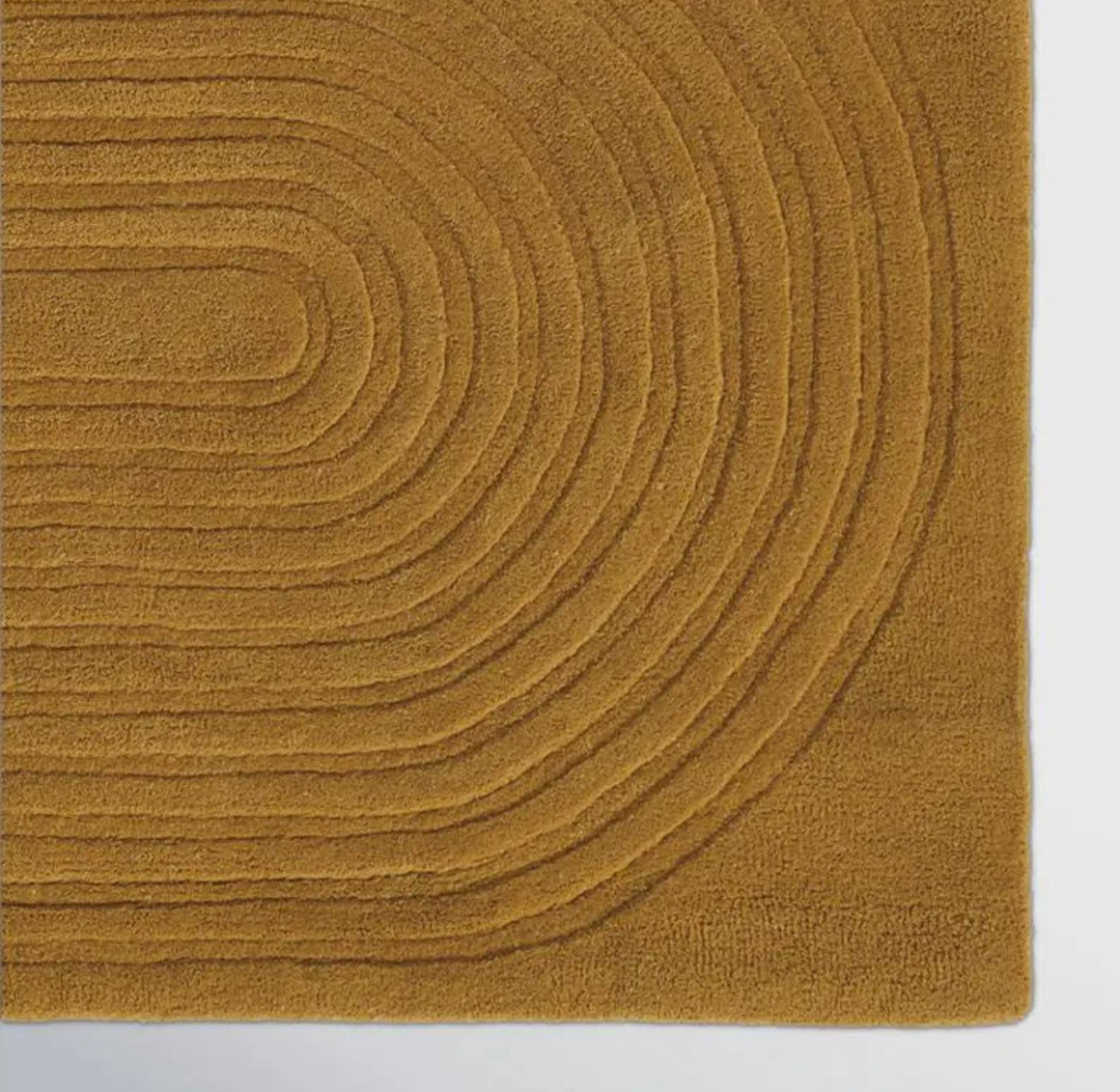 Modern Mustard Yellow Hand-Tufted Wool Rug | Minimalist Arch Pattern Carpet | Contemporary Area Rug for Living Room & Bedroom Decor