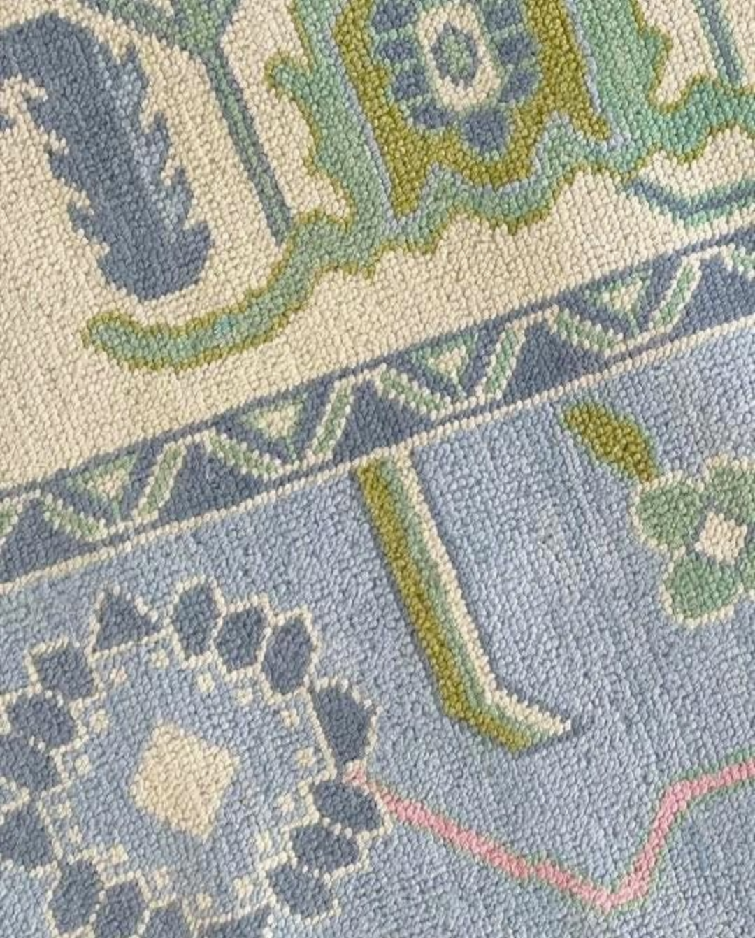 Handknotted Oushak Rug – Elegant Pastel Blue Oriental Design, Soft Durable Wool, Unique Home Décor Accent
