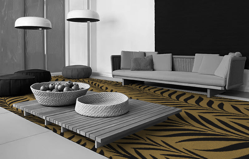 Modern Brown & Black Palm Leaf Rug – Tropical Botanical Design Carpet for Living Room, Bedroom & Home Décor