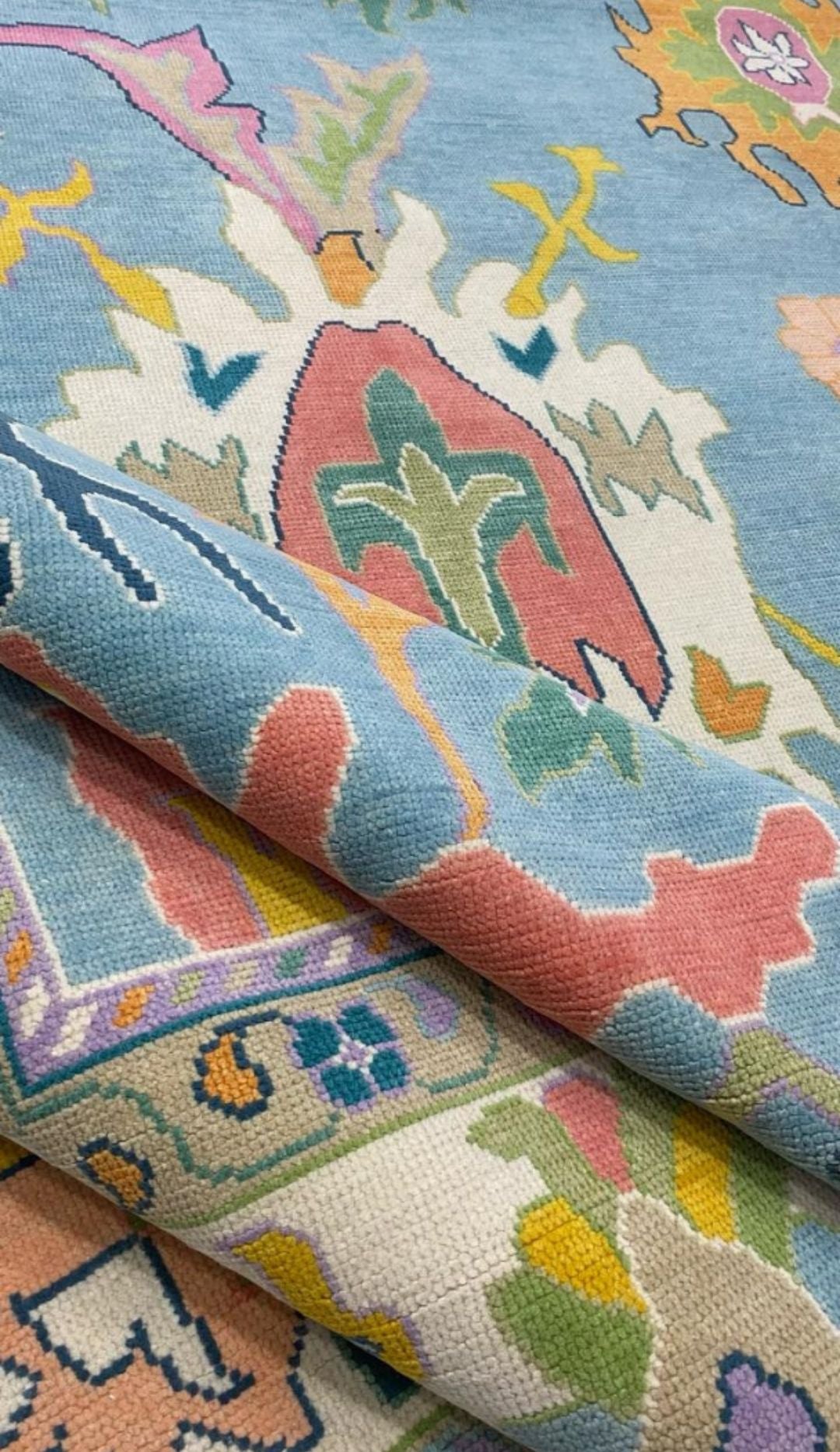 Handknotted Oushak Rug – Authentic Turkish Wool Carpet with Vibrant Floral Design | Luxury Handmade Area Rug