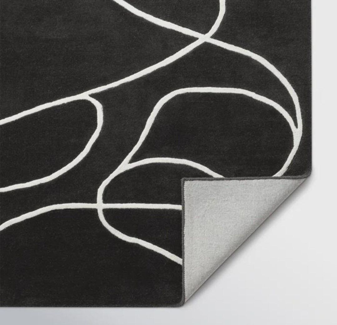 Modern Black Abstract Line Rug | Hand-Tufted Wool Carpet | Minimalist Contemporary Area Rug for Living Room & Bedroom Decor