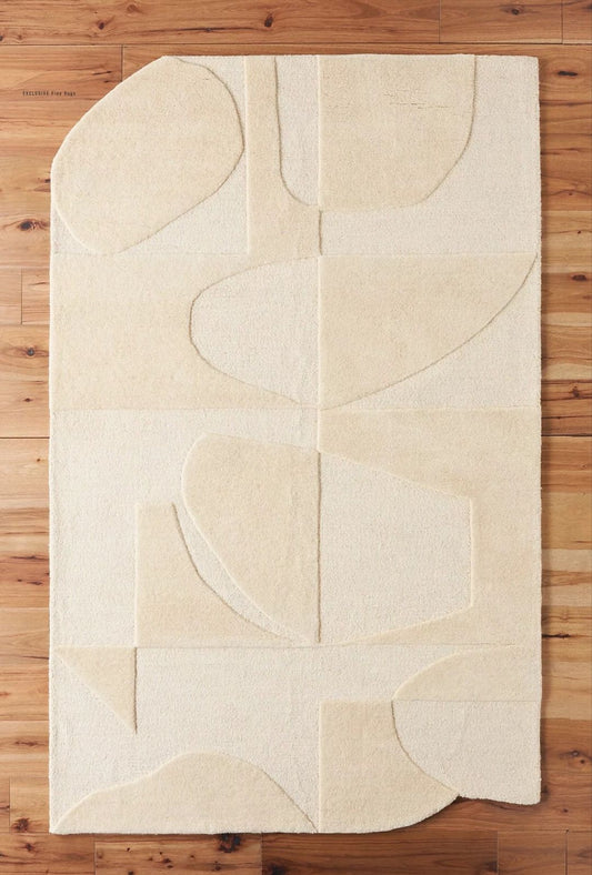 Modern Minimalist Cream Area Rug – Hand-Tufted Abstract Textured Carpet for Living Room & Bedroom Decor
