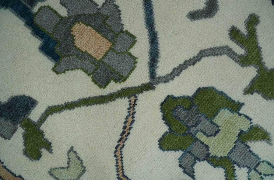 Handknotted Oushak Rug – Genuine Turkish Wool Oriental Carpet | Modern Blue & Green Floral Design