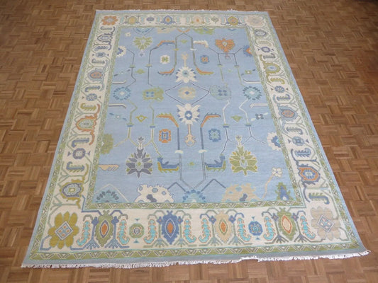 Hand Knotted Oushak Rug – Vintage Turkish Style Area Carpet, Soft Pastel Colors, Boho Home Décor, Handmade Wool Rug