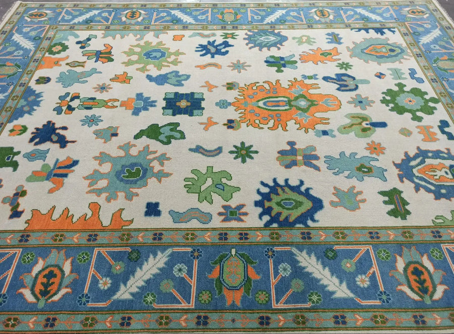 Luxury Hand Knotted Oushak Rug – Authentic Turkish Design | Soft Wool Vintage Style Carpet