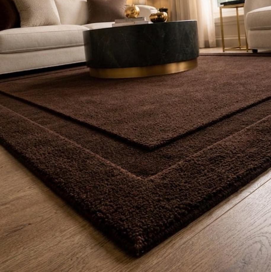 Luxury Chocolate Brown Hand Tufted Rug – Modern Minimalist Solid Wool Area Rug, Plush Contemporary Carpet for Living Room & Bedroom Decor, Custom Handmade Rug